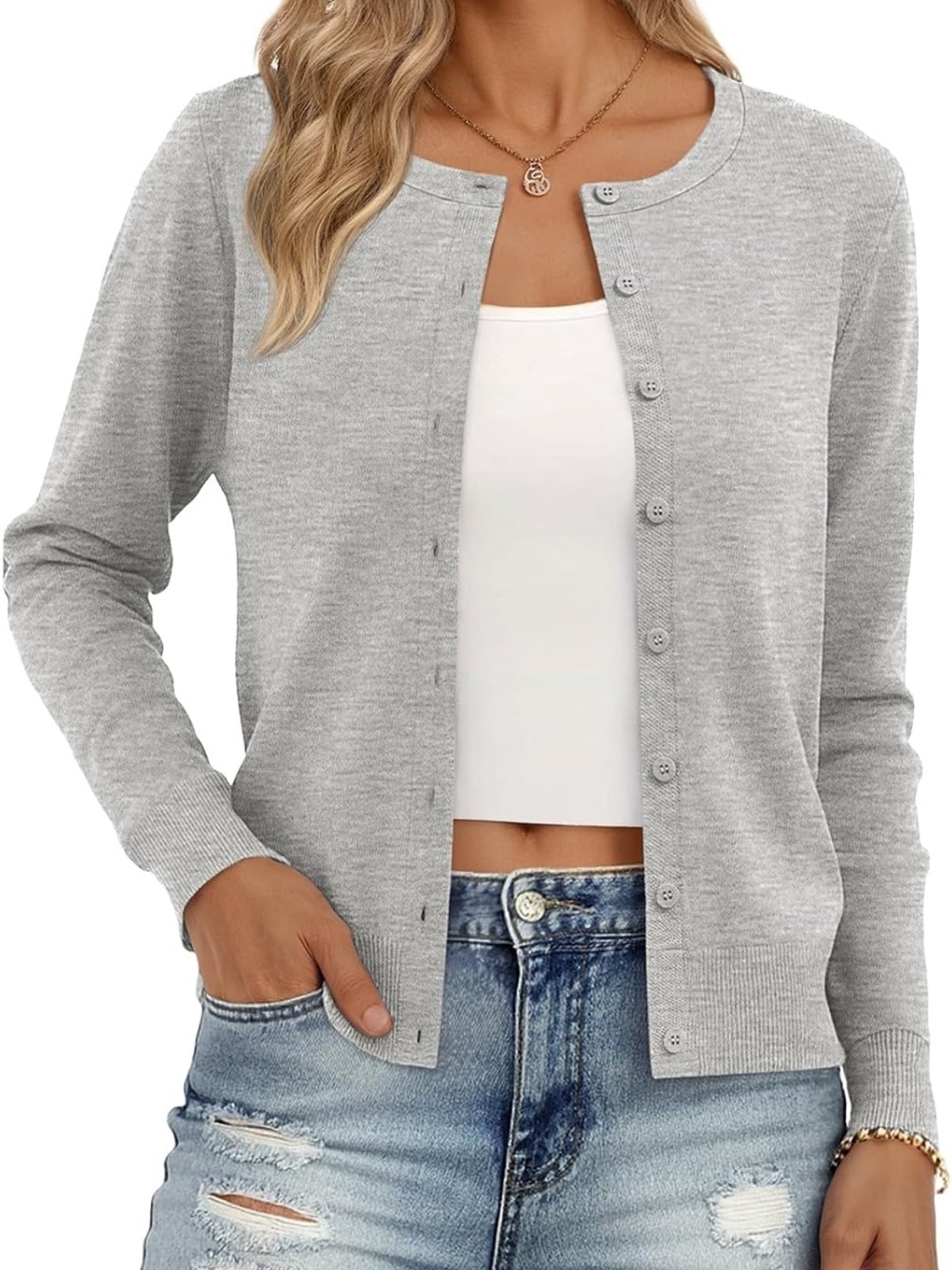 Trendy Queen Women's Lightweight Knit Cardigan In Gray Size Small